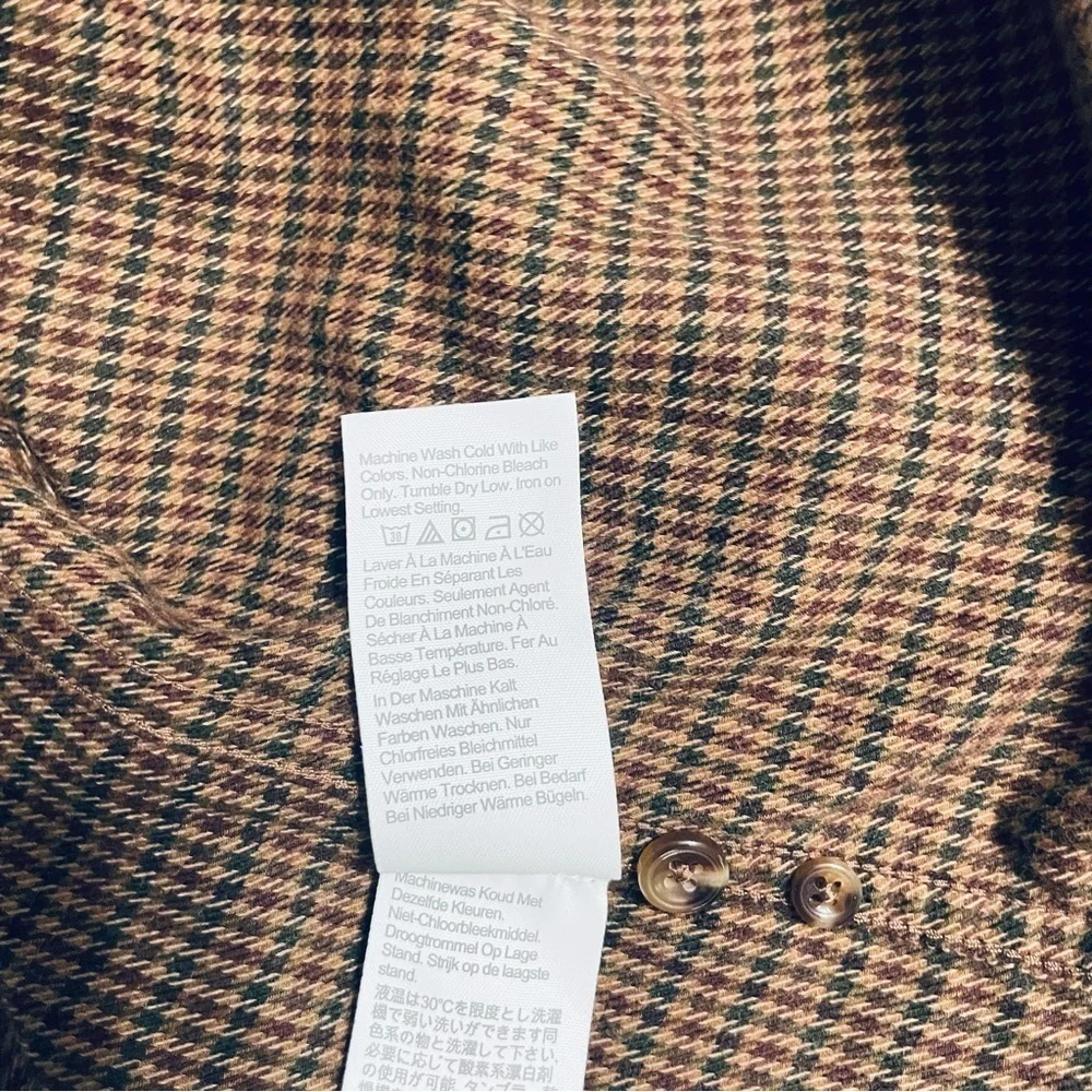 J.Crew Slim Fit Houndstooth Button-Up Shirt Cashmere Blend Brown Men’s Size S